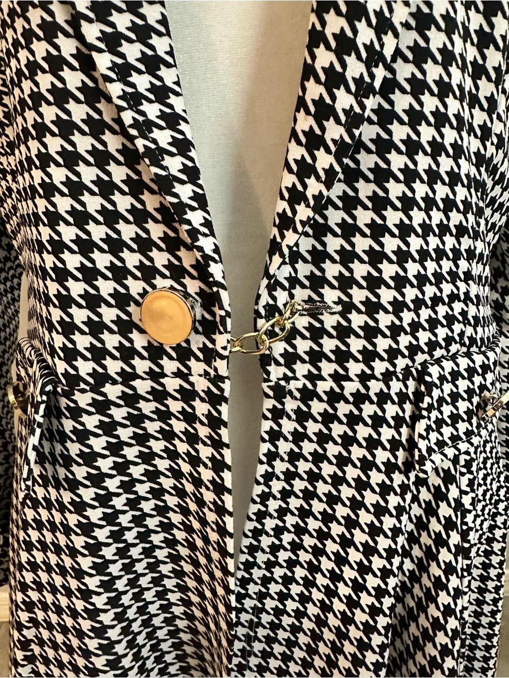 Houndstooth Longline Blazer - Black & White - Picture 2 of 6